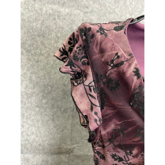 Y2K Speechless Pink Black Floral Dress Velvet Bow Goth Fairycore 90s Revival S - Picture 6 of 12